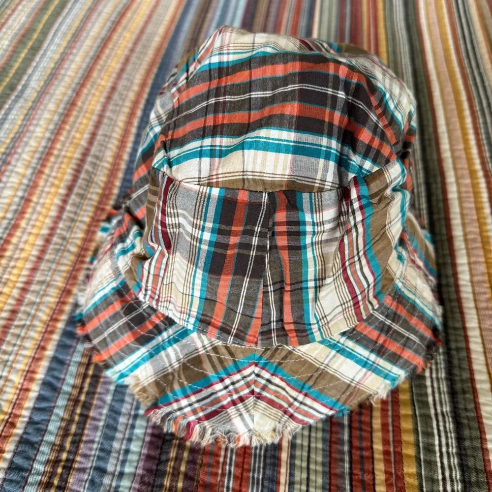 Old Navy Kids Bucket Hat Reversible Orange & Brown Plaid Size Large